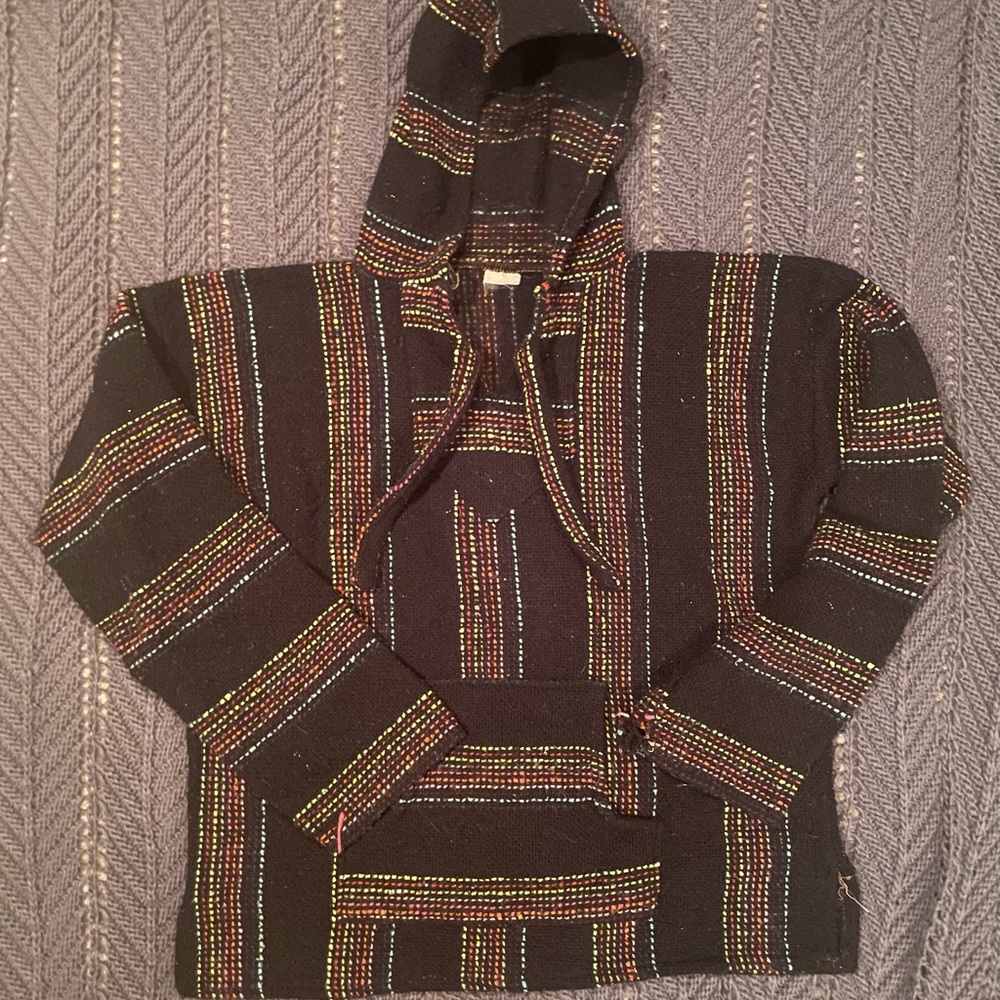 Black V-Neck Sweater with Striped Pattern